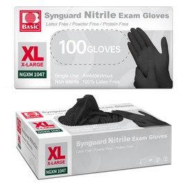 Supmedic Basic Black Nitrile Exam Gloves, Heavy-Duty Powder-Free Non-Sterile Food Safe Cleaning Disposable Medical Glove, 100Pcs (X-Large)