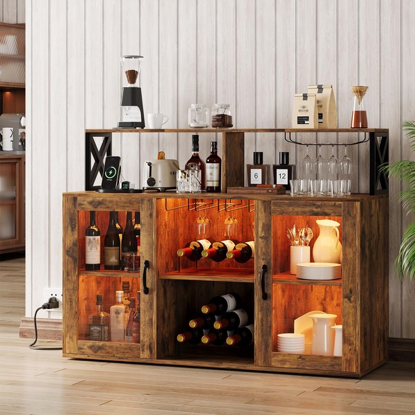 GarveeHome Bar Cabinet, Liquor Cabinet for Home with Power Outlets,