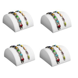 888 Display - 4 Piece Set White Faux Leather Half Moon Bracelet Showcase Display Stand 3" x 5" x 2 1/2" H (76 x 127 x 63mm
