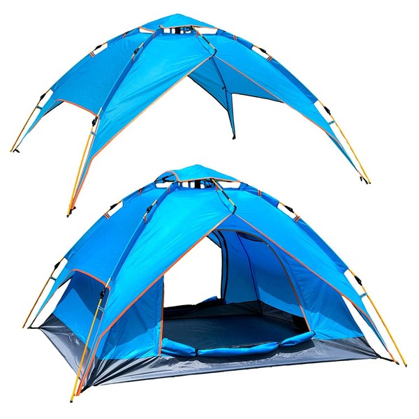 McWay Automatic Camping Tent - Instant Hydraulic Pop Up Tent - Waterproof 3 Person Tent 2 in 1 w/Sun Shelter Portable & Lightweight (Aqua)