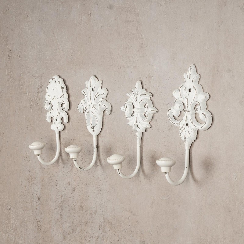 Set of 4 Wall Hooks White Grey Coat Hooks Wall