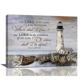 Nautical Lighthouse Wall Art Coastal Beach Pictures Wall Decor Bible Verse Scriptures Canvas Prints Lighthouse painting Framed Modern Artwork for bathroom kitchen Bedroom living room office 16"x12"