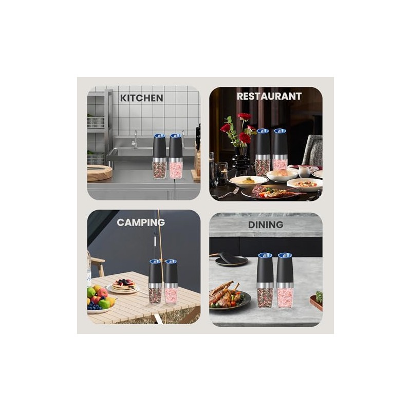 Automatic Gravity Salt and Pepper Grinder Set with LED Light