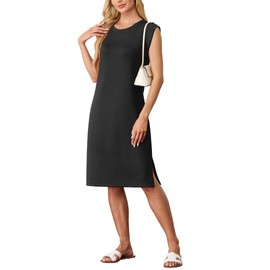 GRECERELLE Women Summer Plus Size Round Neck Casual Midi Dress with Pockets (3X-Large, Black)