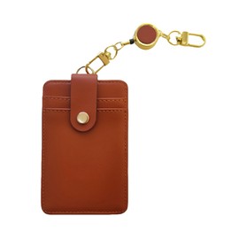 Pass Case with Reel for Men, Women, Children, Unisex, Vertical, Reel, Stretchable, Double-Sided, 2 Pieces, 3 Cards, Employee ID, Genuine Leather, PU Leather, Multicolor, brown brown tan