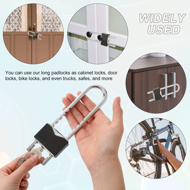 4 Pcs Long Shackle Padlock with Key 2 Inch Solid