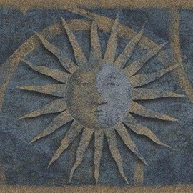 CONCORD WALLCOVERINGS ™ Prepasted Wallpaper Border Vintage Faces on Sun & Moon/Celestial Bodies/Damask Vine Blue Beige 6.75 Inch by 15 Ft ZA30138