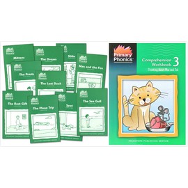 Primary Phonics Skills Set 3: consonant blends, plural s, compound words, two-syllable words, ff, gg, ll, ss, ck, x (2 Books) - Primary Phonics 3 Set of 10 Storybooks, Primary Phonics Comprehension Wo