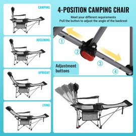 #WEJOY 2-in-1 Reclining Camping Chair with Footrest for Adults Folding Lounge Chair with Adjustable Backrest Lightweight Camping Chairs Heavy Duty Camp Chairs for Outdoor (1, Black Grey)