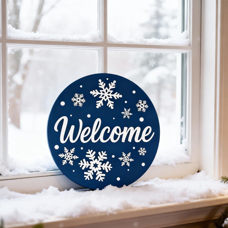 Winter Welcome Door Sign for Front Door,Wooden Snowflake Home Decor