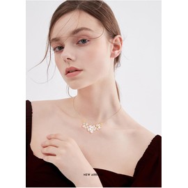 Mycitta Bridal Cubic Zirconia Necklace for Wedding - 14K Gold Plated CZ Simulated Diamond Crystal Rhinestone Cluster Floral Flower Necklace for Party Prom Bride Bridesmaids Birthday Gift