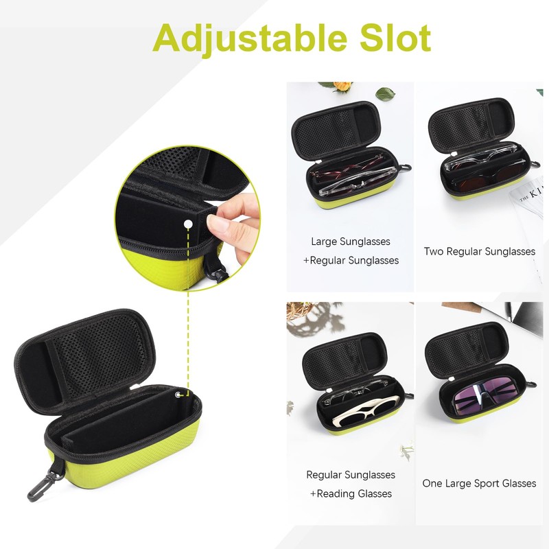 Bukere Double Eyeglasses Case with Adjustable Slots, EVA Hard-shell Travel