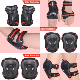 Protective Gear Set for Adult Youth, Knee Pads Elbow Pads Wrist Guards 6 in 1 for Skateboard, Rollerblade, Roller Skate, Bike, Scooter, Inline Skate, Bicycle, BMX