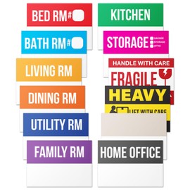 Moving Labels (3 x 2 inch, 600 per Pack) Ideal for 2-3 Bedroom Homes - 12x Designs of Color-Coded Moving Stickers w/Write-in Area, Fragile, Heavy & Blank Labels