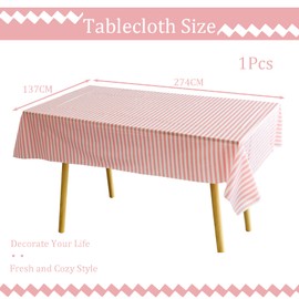 137*274cm Pink and White Stripes TableCloth Table Covers Party,Disposable Rectangular Tablecover Plastic Pink Table Cloth Party for Picnic,Baby Shower,Wedding,Christmas,Birthday Parties Decorations