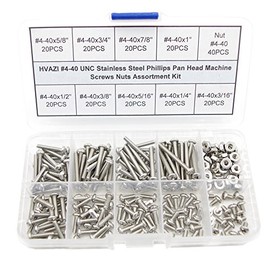 HVAZI #4-40 UNC Stainless Steel Phillips Pan Head Machine Screws Nuts Assortment Kit