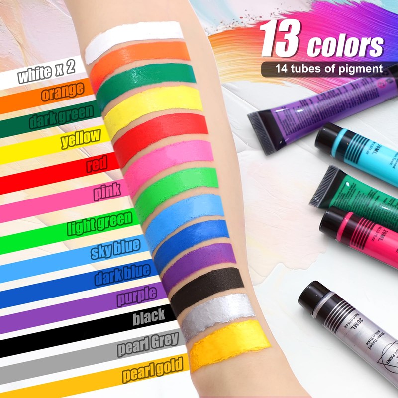 VIKUKIV 14 Colors Face Body Paint Kit Professional Water Based