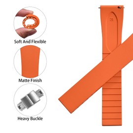 PTFULUOS CTS 18mm/20mm/22mm Quick Release Watch Band,Soft Fkm Rubber Straps with Butterfly Deployment Buckle,15 Colors for Men and Women (Orange, 22mm)