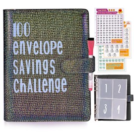 AMLEBE 100 Sobres de Ahorro de Dinero, Carpeta Reutilizable A5 con Sobres para Dinero en Efectivo, Organizador de Gastos de Dinero Fácil y Divertido para la Oficina, el Hogar y la Escuela