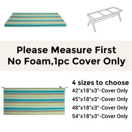 FUNHOME Outdoor Bench Cushion Cover 54 x18 x 3 inch,Water Resistant Cover with Zipper&Ties,Fade-Resistant Slipcover,Patio Porch Swing Cushion Cover Replacement Only,No Insert(Green Stripe)