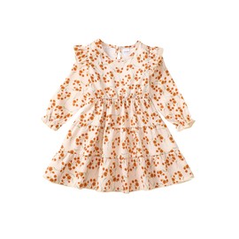 Toddler Girl Dress Fall Clothes Khaki Long Sleeve Dress Cute Smocked Floral Boho Toddler Dresses Winter Casual Outfit 18 24 Months Girls Clothes