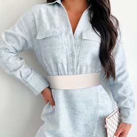 SANSTHS Women Wide Elastic Belts for Dresses Vintage Fashion Stretchy Waist Belts Ladies Cinch Belts Leather Waistband,White,S