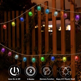 Colors Changing Solar String Lights Outdoor, 20Ft Vintage Rope Hemp Color Change Patio Lights, 16 Waterproof Shatterproof Bulbs Solar Light for Garden Yard Proch Wedding Party - Warm White & RGB