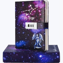 Nitukany Diary with Lock for Girls Locked Womens Writing Journal with Combination Locks Constellation Locking Adult Personal Notebooks A5 (8.5 X 5.9)