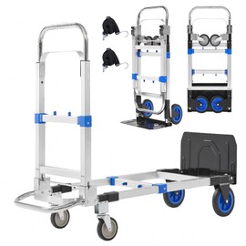 Upgraded 3 in 1 Aluminum Folding Hand Truck, 600lbs Capacity, Heavy Duty Convertible Dolly with Retractable Handle and 4 Rubber Wheels, Collapsible Cart for Moving Home, Office, Warehouse (Blue)