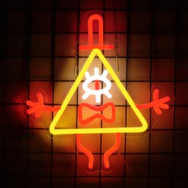 ASDGGBL Gravity Neon Sign Falls Bill Cypher Yellow Triangle Monster Neon Gravity Neon Falls Logo Wall Decoration Home Door Bar Restauran Bathroom Cafe Street Office Dormitory Garage