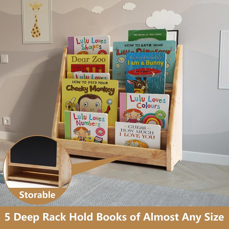 Nuoex Montessori Bookshelf for Toddler 1-5 Years, Kids Wooden 5-Tier