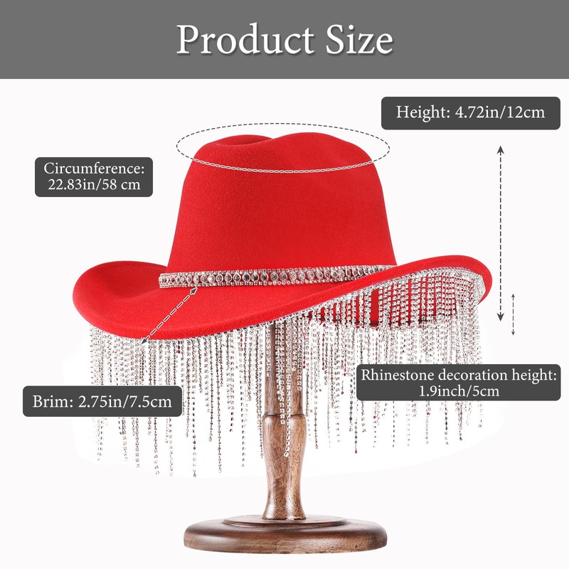 Womens Rhinestone Hat Cowboy Hat Cowgirl Wide Brim Diamond-Glitter Western