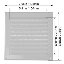 ECOPRO VENT White Metal 6x6in Inch Square Ventilation Grille Inside/Outside use (Grille: 6x6in / Cover Area: 7.7x7.7in) Air Vent Louver Available 4 Sizes / 2 Types / 1 Color.
