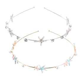 Minkissy Mermaid Starfish Star Headband 2 Pieces Rhinestone Pearl Starfish Star Hair Bands Beach Wedding Bridal Starfish Headbands Crown Hair Accessories for Women Girls