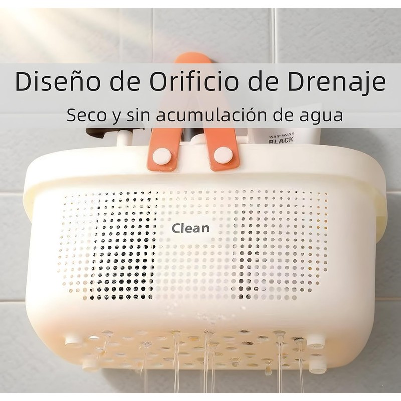 Canasta para Baño de Plástico, 2 piezas con Asa, Portátil,