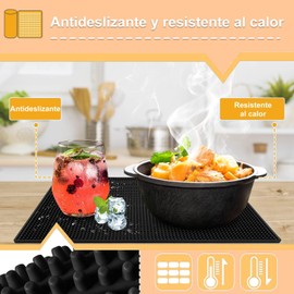 2PCS Tapete para Barra 45 x 30 cm y 2PCS Posavasos de Silicona, Alfombra de Goma para Bares Antideslizantes Resistentes al Calor, Tapete Bartender para Cocina, Bar, Bartops, Cafés, Restaurantes