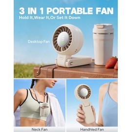 WIXBOSHU Portable Handheld Turbo Fan Foldable Personal Fans, 5 Gear Wind, 4000mAh Rechargeable Battery Operated, Up to 16 Working Hours, 3 IN 1 Small Hand Held Fan for Travel, Camping, Beach (White)
