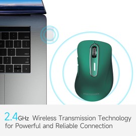 memzuoix 2.4G Wireless Mouse, 1400 DPI Computer Mice USB Receiver, Portable Wireless USB Mouse Battery Powered Cordless Mouse for Laptop, PC, Desktop, 5 Buttons (Dark Green)