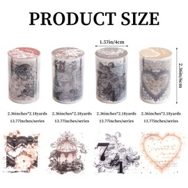 URROMA Scrapbooking Tape Set Retro Floral Pattern 4 Rolls PET Tapes Washi Tape Masking Tape Clear Decorative Stickers for Journaling Junk Diary DIY Craft Art Supplies