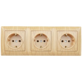 GUNSAN Visage 3-Way Socket Set with Frame Protective Contact Socket Flush-Mounted Oak Wood Look Horizontal Horizontal