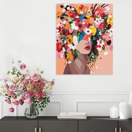SHOWHEEL Paint by Numbers Adults, 40 x 50 cm, DIY Hand-Painted Oil Painting Kit, Painting by Numbers for Adults and Children, Colourful Flowers Woman, Comes with Paint and Brush, on Canvas Gift