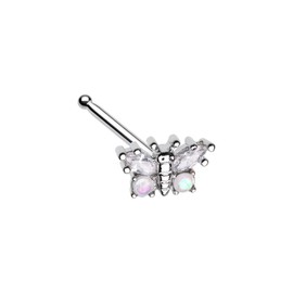 Pierced Owl 20GA Stainless Steel Synthetic Opal and CZ Crystal Butterfly Nose Bone Stud
