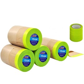 InnoStars 4 Rolls of Kraft Paper Masking Film, 15 cm x 15 m Painter's Masking Tape for Painting, Renovations, Car Paint and Device Protection, with 4 Rolls of Masking Tape