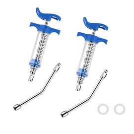 2Pcs Reusable Goats Syringe, 2 Drench Nozzle Adjustable Dosage Drench Gun Syringe for Bird, Cattle, Sheep, Goats, Horse, Pig, Dog Supplies (XM-30ML)