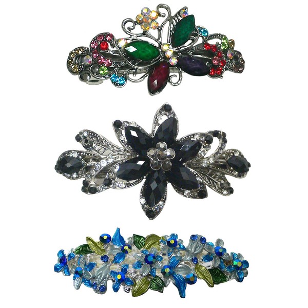 Set of 3 3 Styles Butterfly/Flower Barrette 0053OW0014jet0052Aqua-3