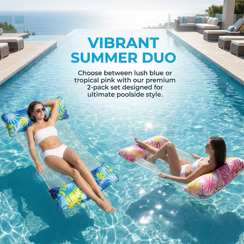 2 Pack Inflatable Pool Wammock, 4-in-1 Multi-Purpose Water Pool Float,