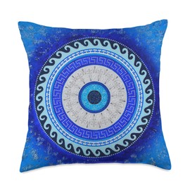 Zone - 365 Evil Eye Lover Cute Evil Eye Amulet Protection Curse Greek Pattern Throw Pillow, 18x18, Multicolor