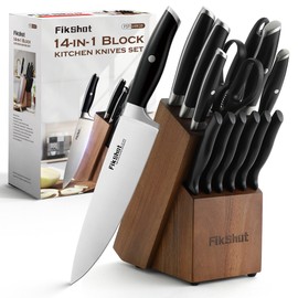 Knife Block Set, FIKSHOT Kitchen Knife Sets, High Carbon Stainless Steel Full Tang, Razor-Sharp Blade Rust Resistant, Professional Chef's Knives for Home Cooking (BLACK)