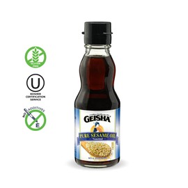 GEISHA Pure Sesame Oil 6.2 FL OZ. (Pack of 12) Toasted Pure Sesame Oil| Kosher Certified – Vegan – Gluten Free – No Food Additive – Product of Taiwan – Contain Essential Fatty Acid (Polyunsaturated Fat 6g & Monounsaturated Fat 5g)