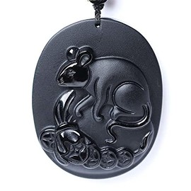 Bella Jade Chinese Zodiac Amulet/Talisman Pendant Necklace Made of Obsidian Gemstone: Horoscope Animal/Sign, Jade